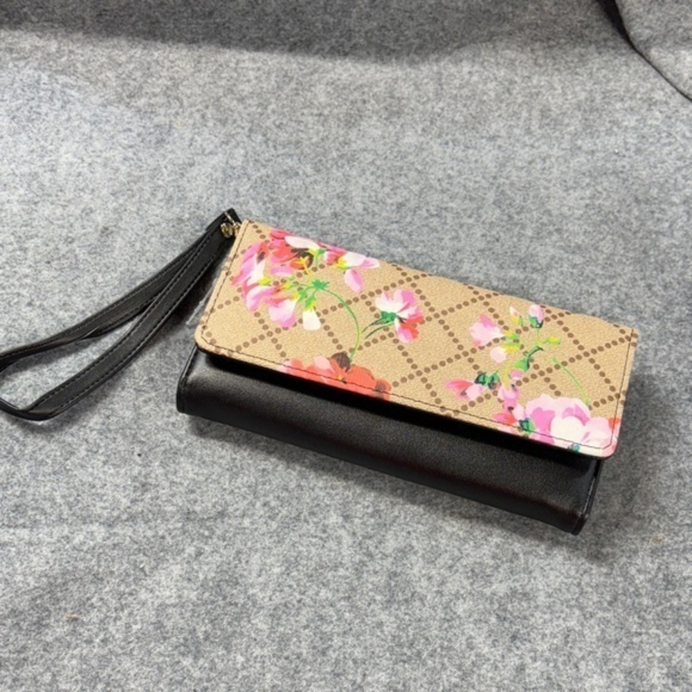 AR New York Wallet Womens Tan Floral Black with Optional Wristlet Strap